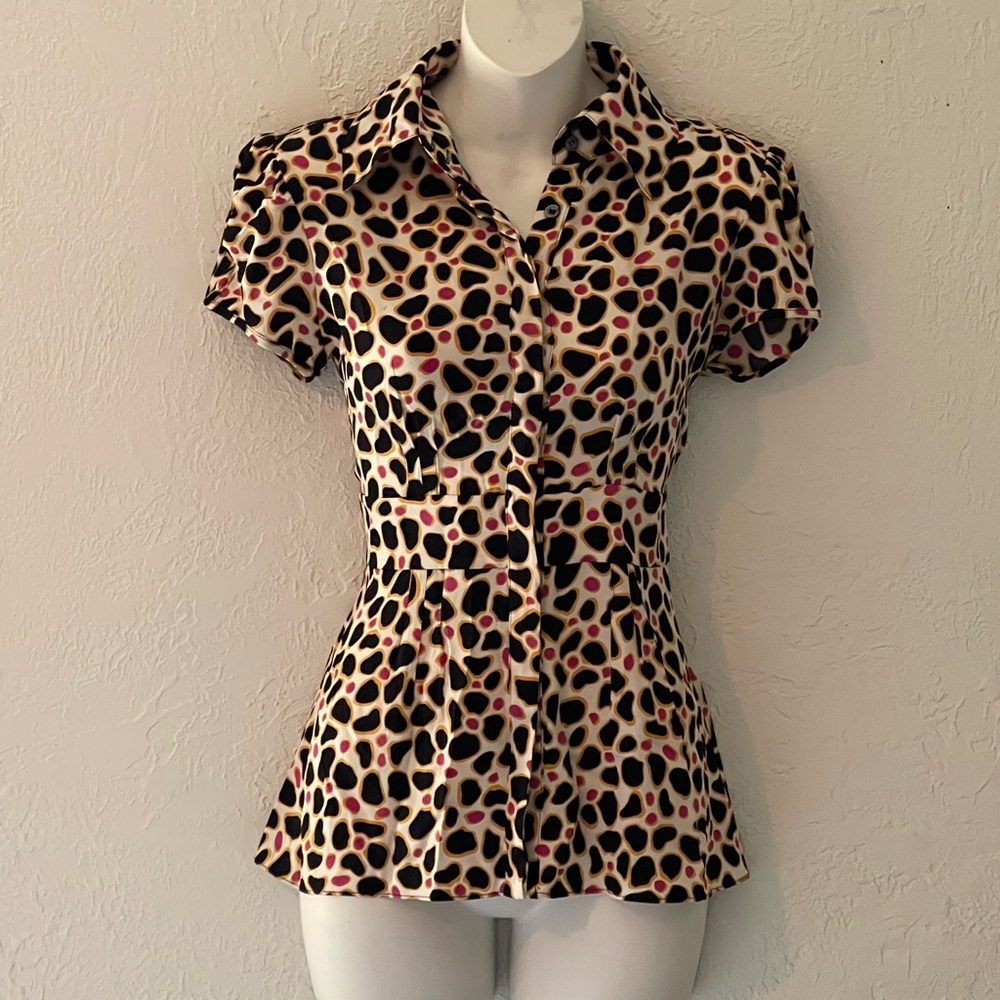Diane Von Furstenberg Silk Short Sleeve Blouse Sz 2